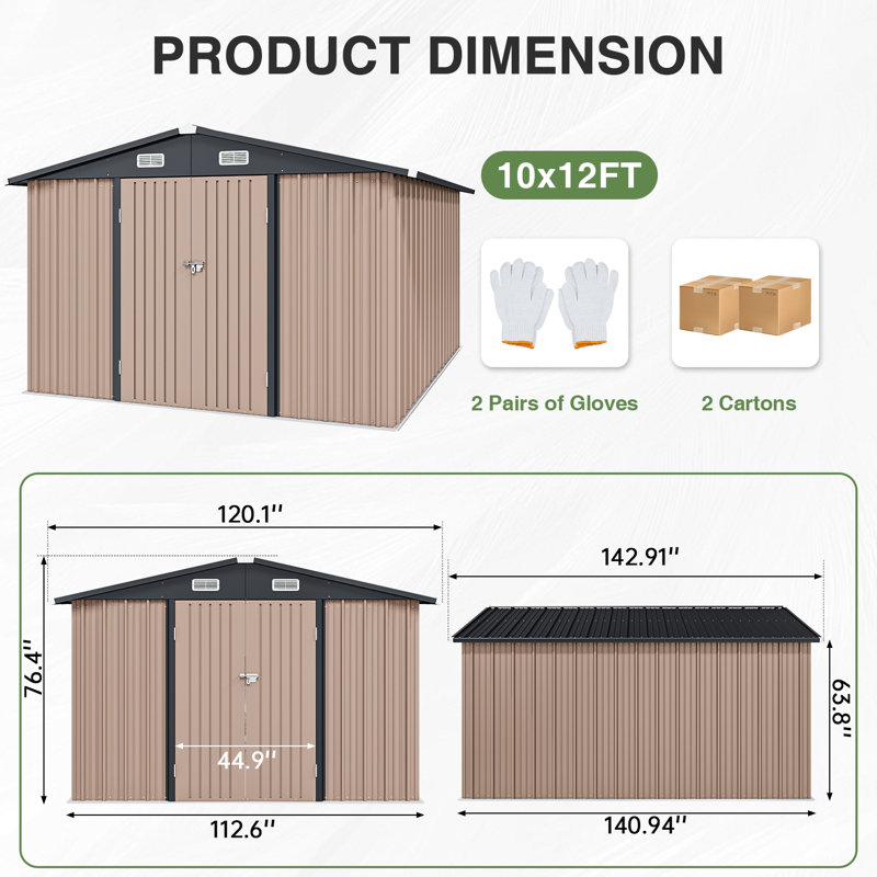 JolyDale 10 Ft. W X 12 Ft. D Outdoor Metal Storage Shed & Reviews